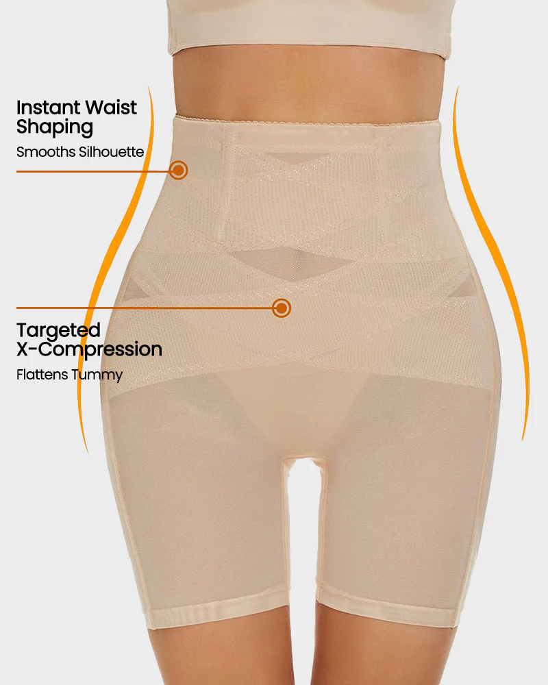 High Waist Criss-Cross Mesh Breathable Shaping Shorts