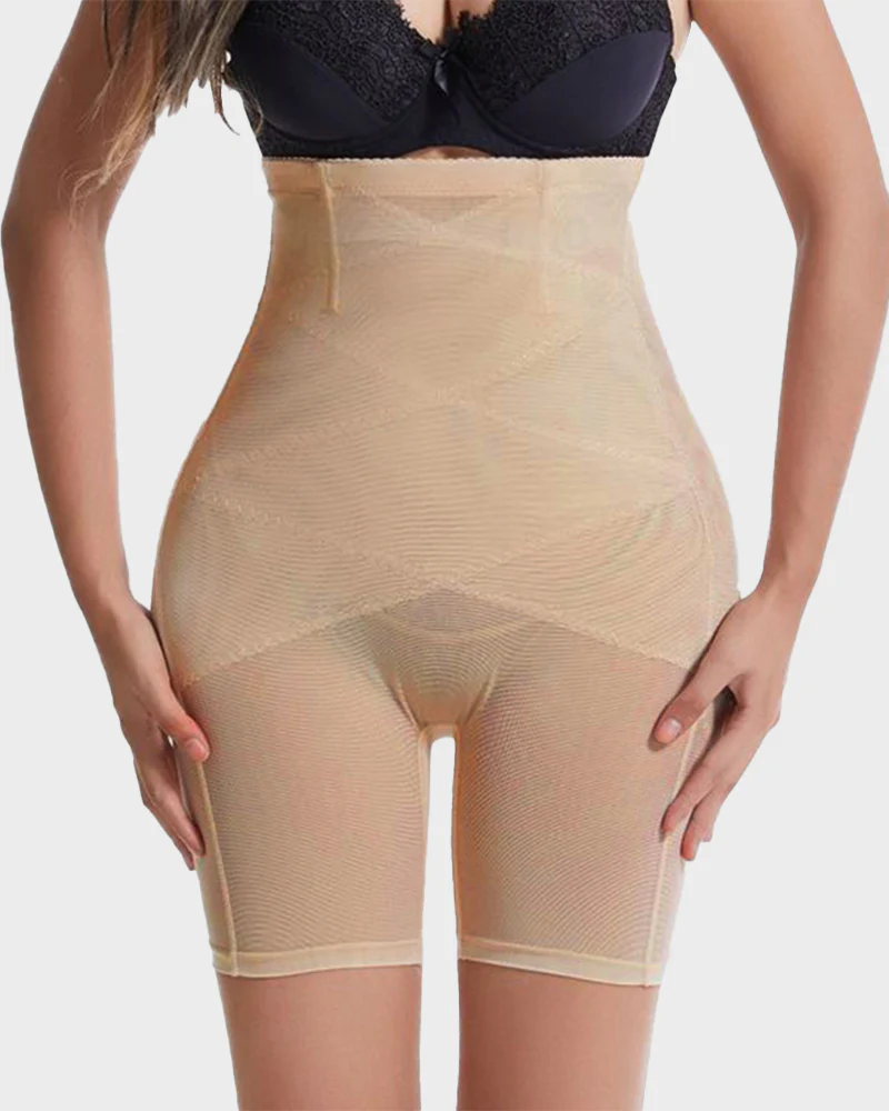 High Waist Criss-Cross Mesh Breathable Shaping Shorts