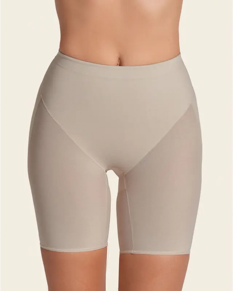 High-waisted shaping shorts with pleated center seam and elastic band