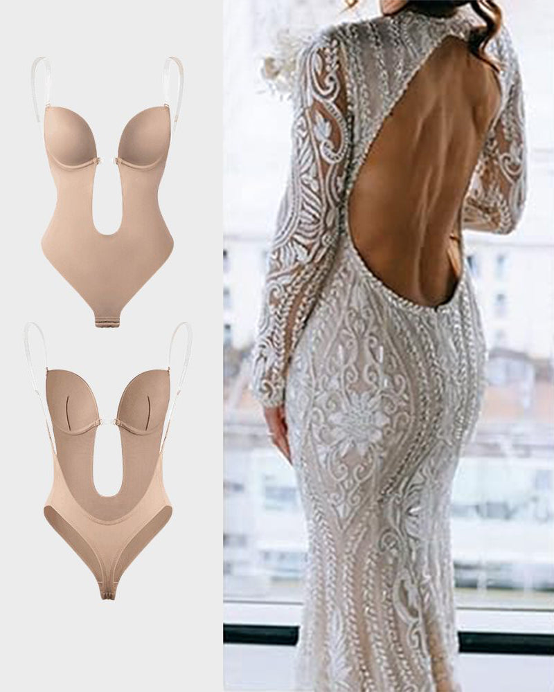 Strapless U Plunge Thong Bodysuit
