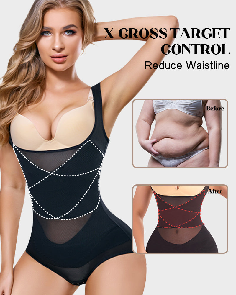 Open Bust Cross Compression Body Shaper