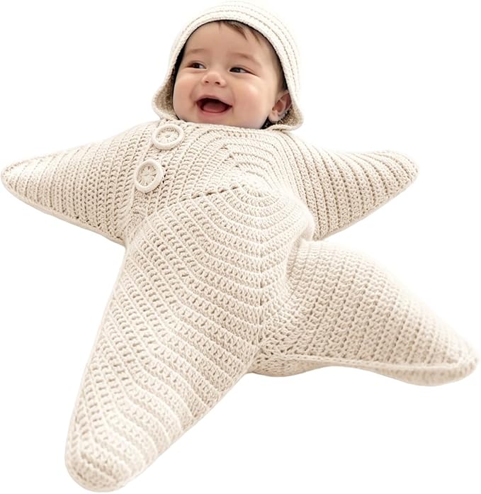 Baby Starfish One-piece Baby Coat - Cute Knitted Baby Onesie