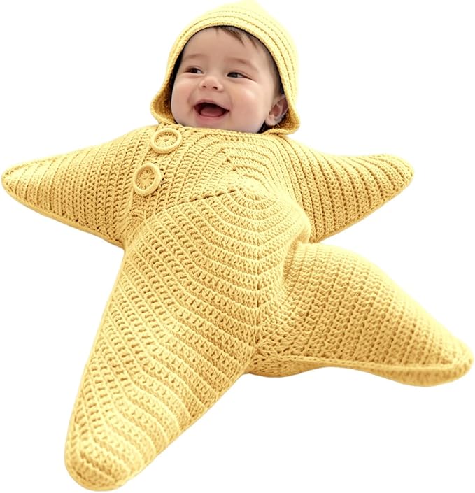 Baby Starfish One-piece Baby Coat - Cute Knitted Baby Onesie