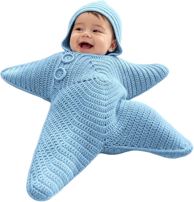 Baby Starfish One-piece Baby Coat - Cute Knitted Baby Onesie