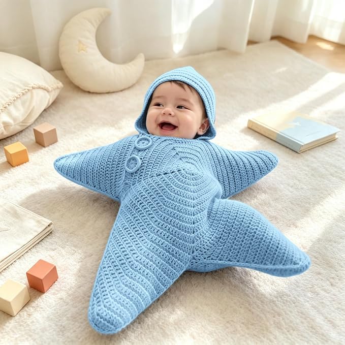 Baby Starfish One-piece Baby Coat - Cute Knitted Baby Onesie