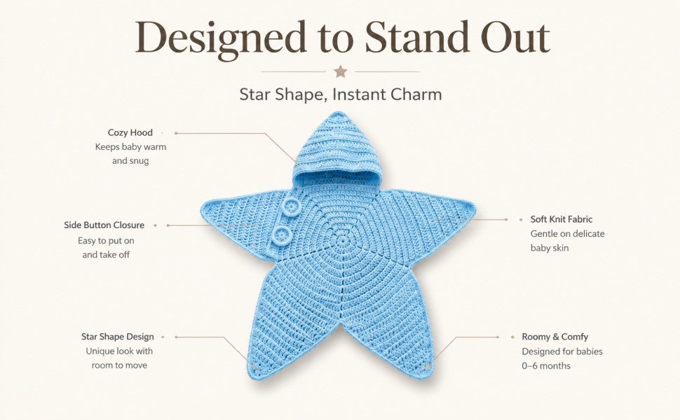 Baby Starfish One-piece Baby Coat - Cute Knitted Baby Onesie