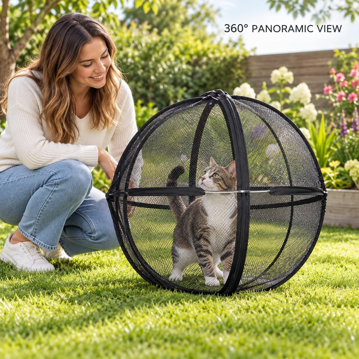 360° panoramic rollable cat game enclosure