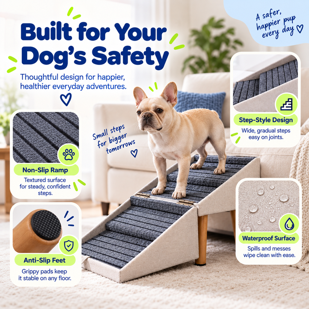 2-in-1 Foldable Dog Stairs Ramp for Bed and Couch