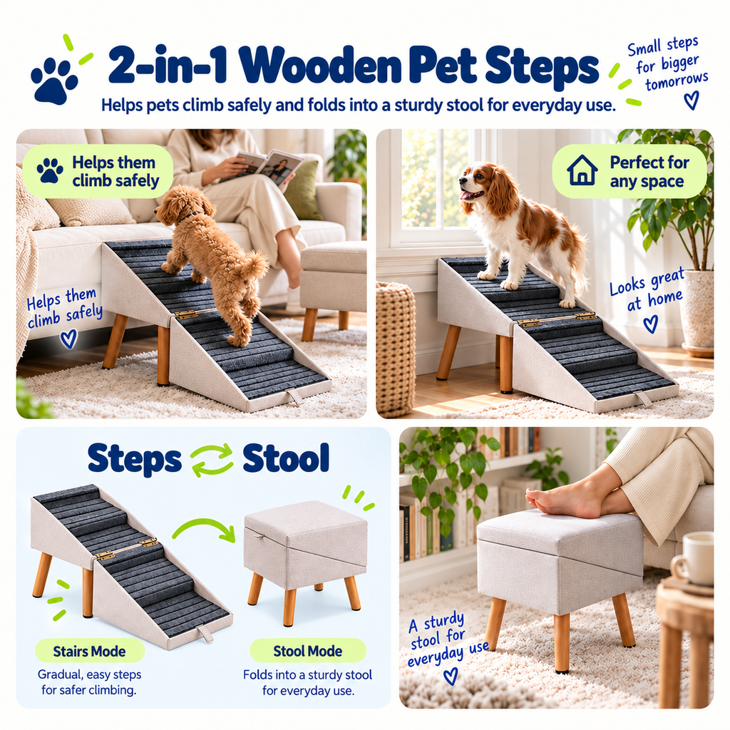 2-in-1 Foldable Dog Stairs Ramp for Bed and Couch