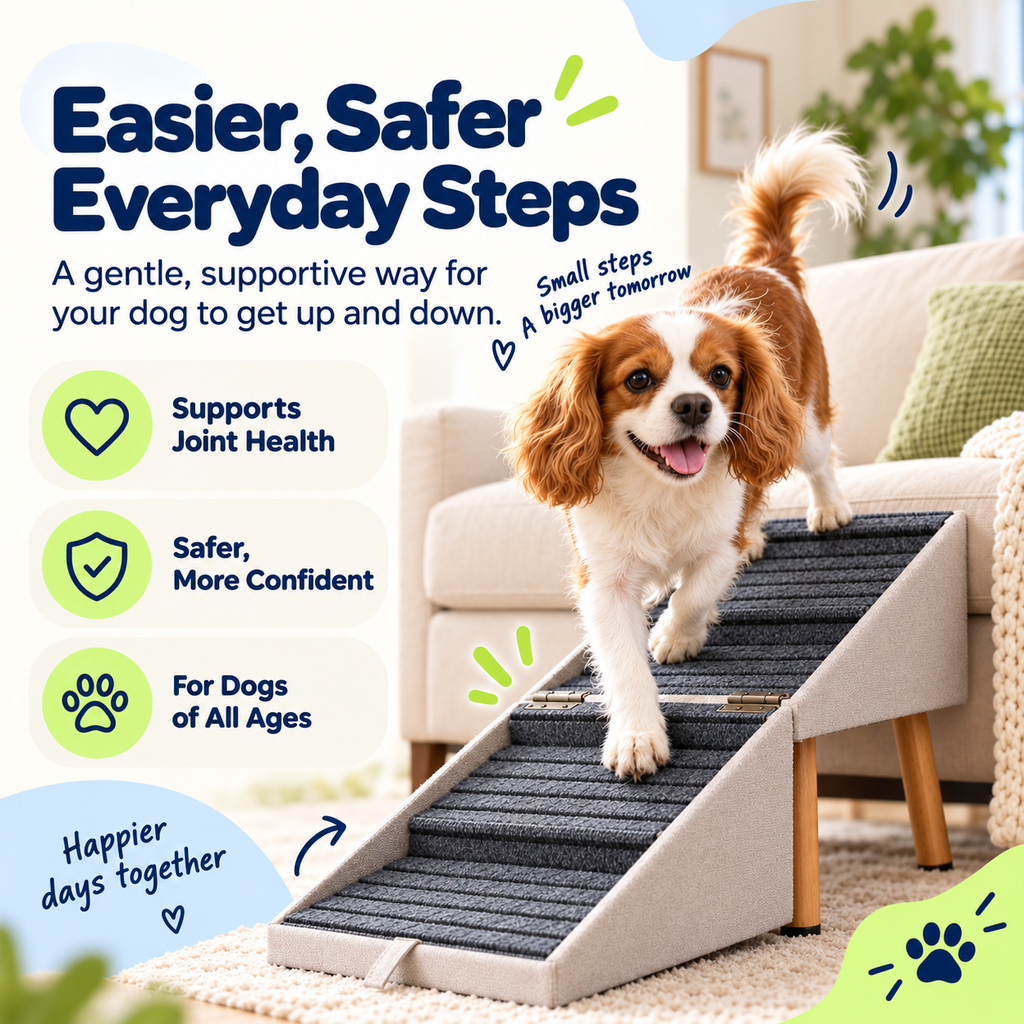 2-in-1 Foldable Dog Stairs Ramp for Bed and Couch