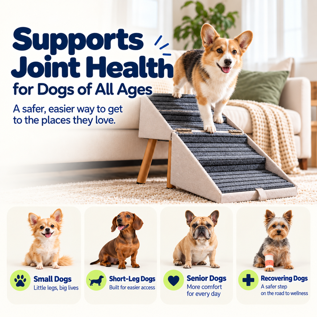 2-in-1 Foldable Dog Stairs Ramp for Bed and Couch