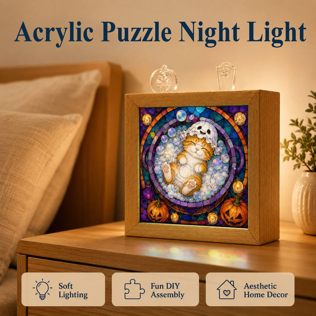 Acrylic Puzzle Night Light - Halloween Kitty