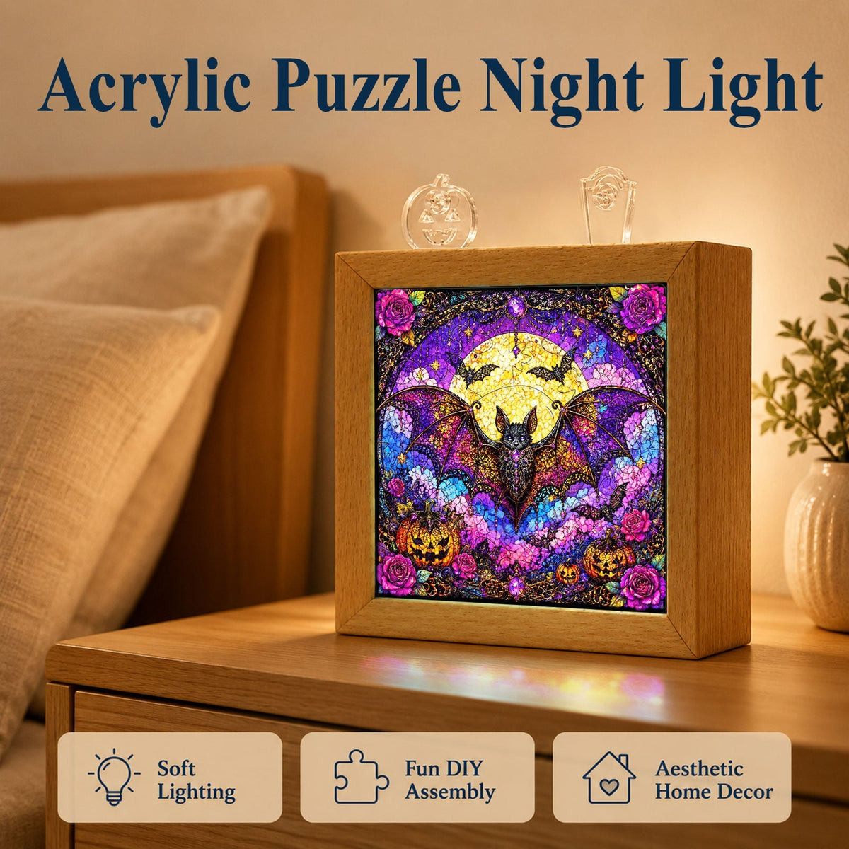 Acrylic Puzzle Night Light - Gothic Lace Bat