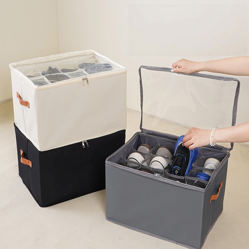 Foldable shoe storage box with lid