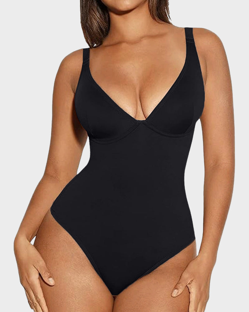 V Neck Tummy Control Thong Bodysuit Shapewear
