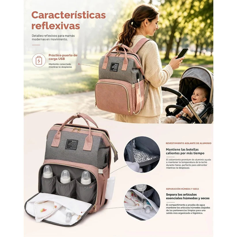 Backpack with foldable baby cot