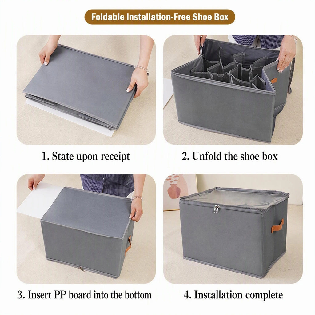 Foldable shoe storage box with lid