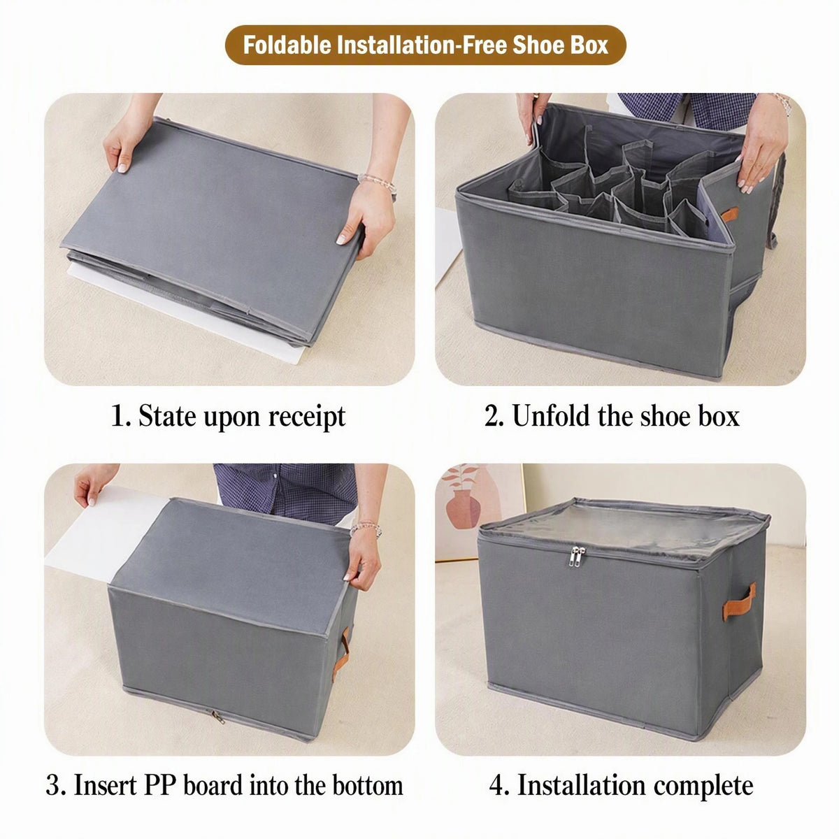Foldable shoe storage box with lid
