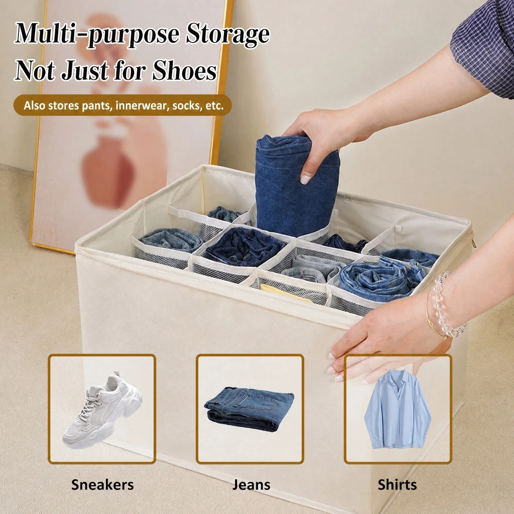Foldable shoe storage box with lid