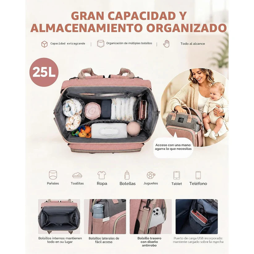 Backpack with foldable baby cot