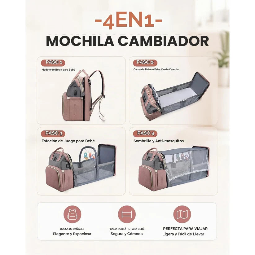 Backpack with foldable baby cot