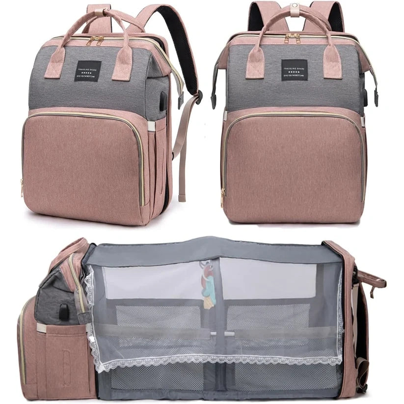 Backpack with foldable baby cot