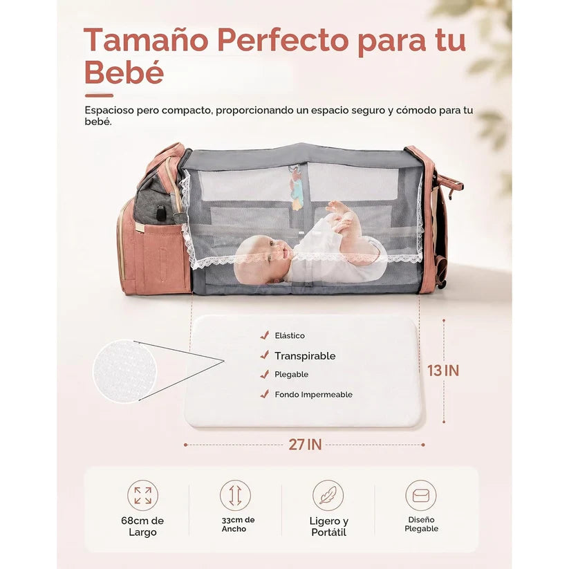 Backpack with foldable baby cot